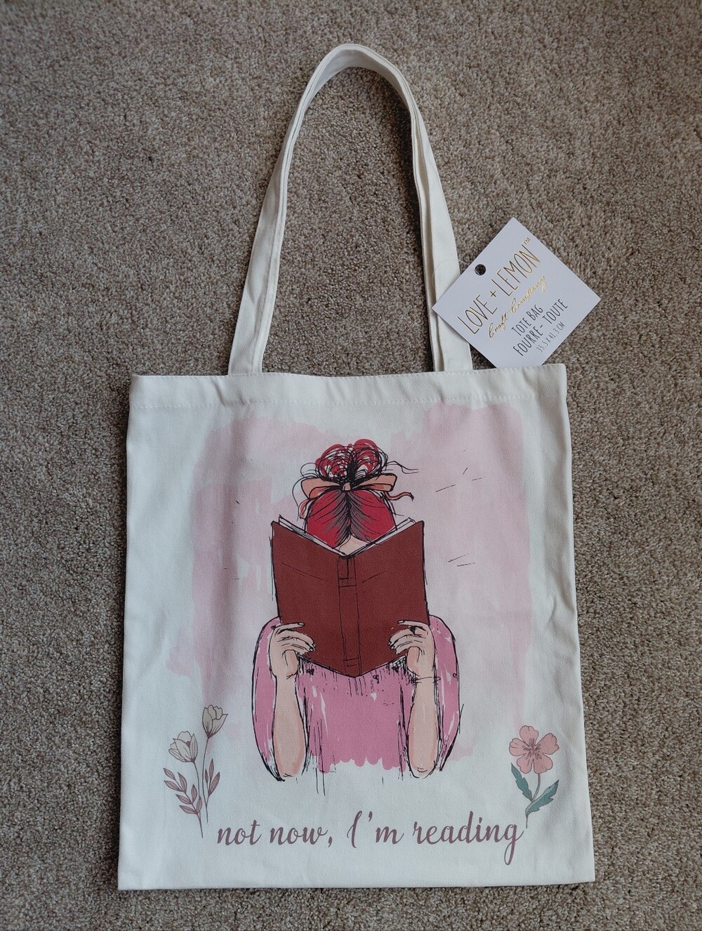 Canvas Tote Bag with Reading Illustration